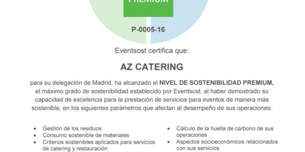 AZ Catering attains the Eventsost PREMIUM event management sustainability certification